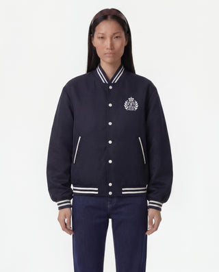 H&W Crest Oversized Varsity Jacket - Dark Navy