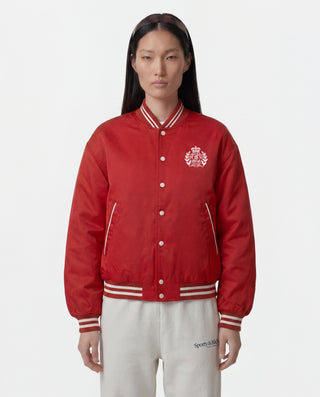 H&W Crest Oversized Varsity Jacket - Ruby