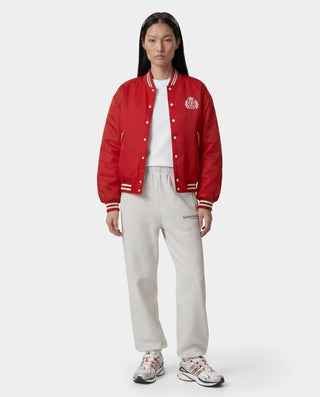 H&W Crest Oversized Varsity Jacket - Ruby