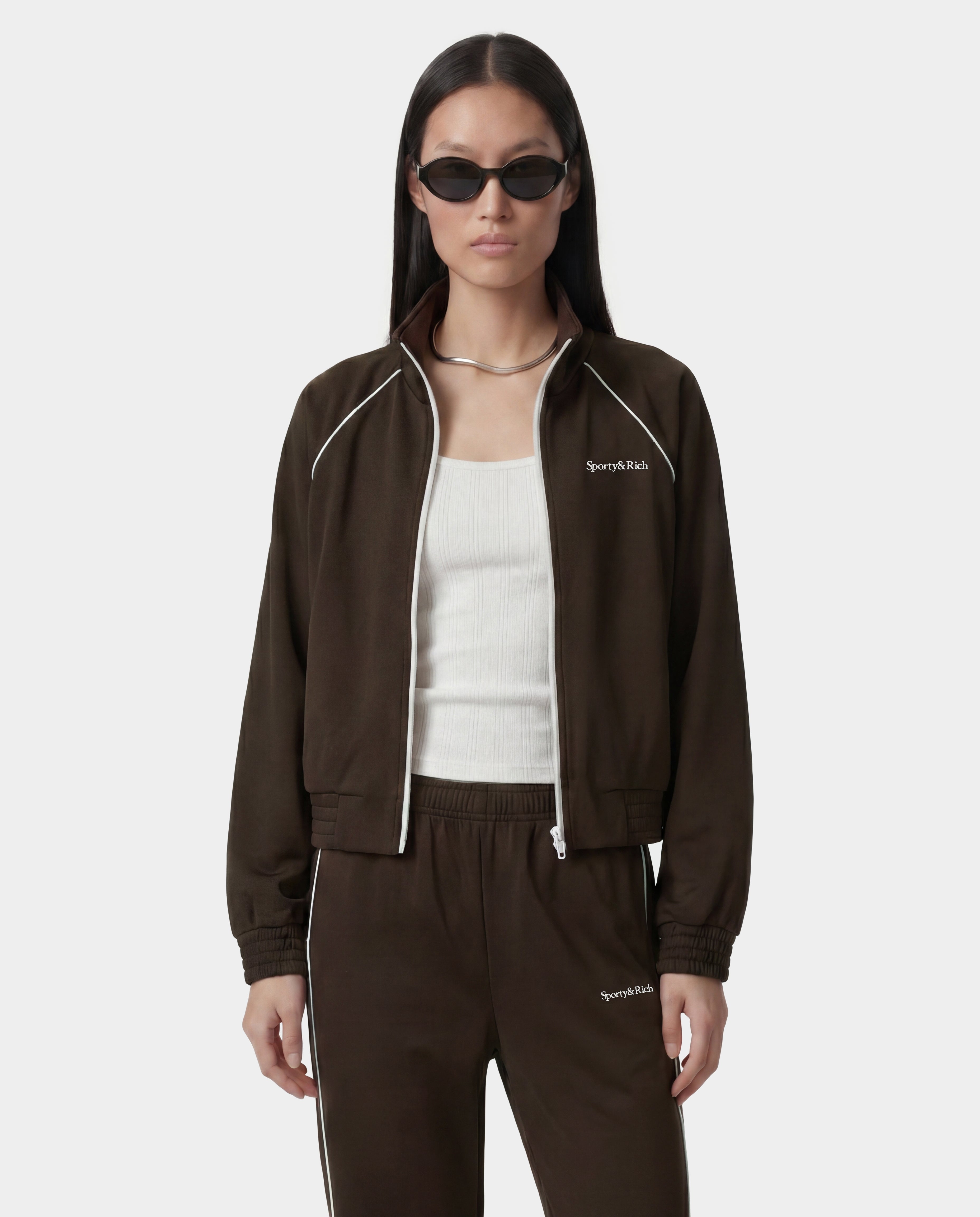 Serif Logo Retro Track Jacket - Cioco/White – Sporty & Rich