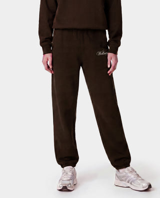Brown tracksuit with a brand logo on a white background