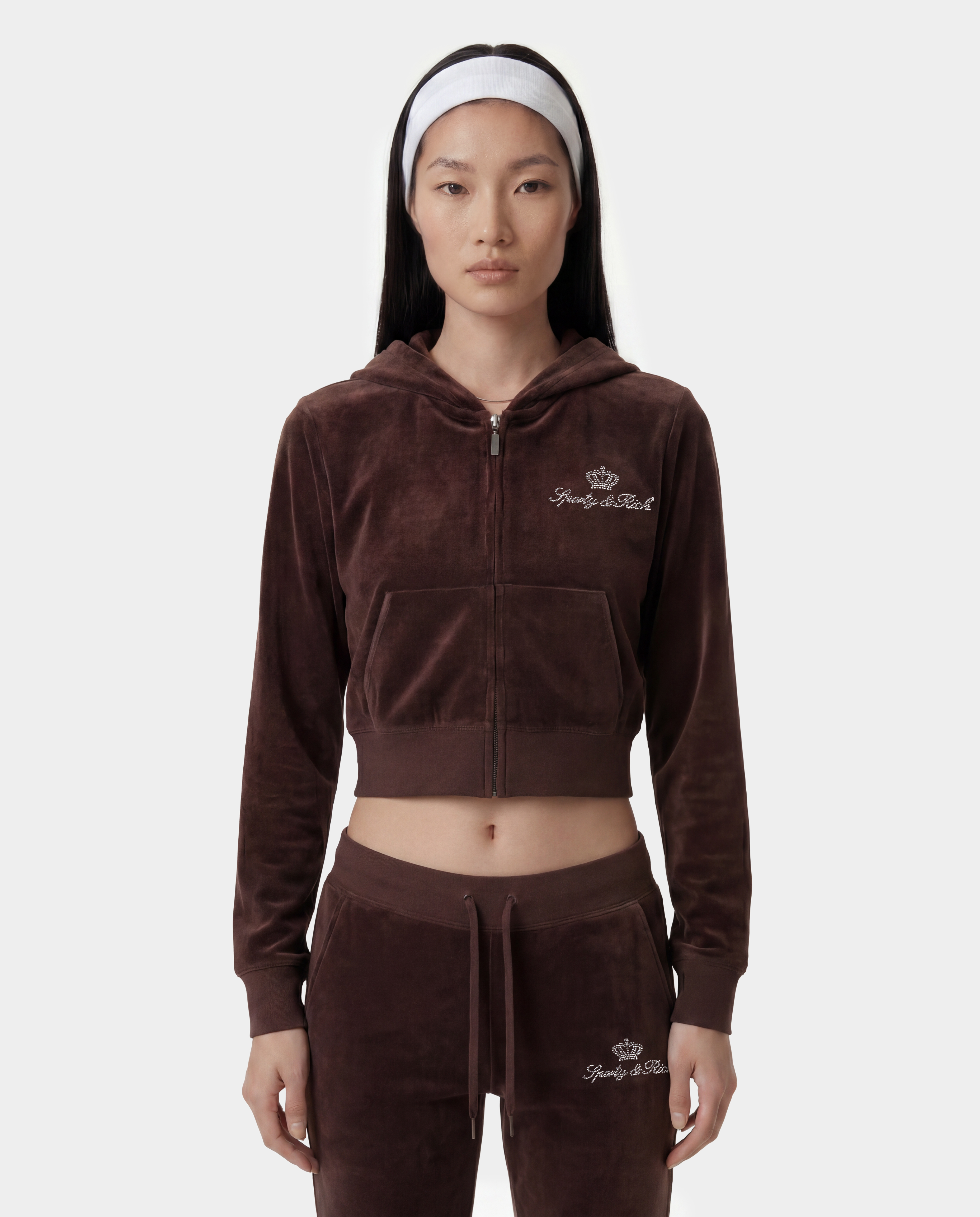 Juicy Script Velour Zip Hoodie - Chocolate – Sporty & Rich