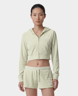 Juicy Script Velour Zip Hoodie - Sage