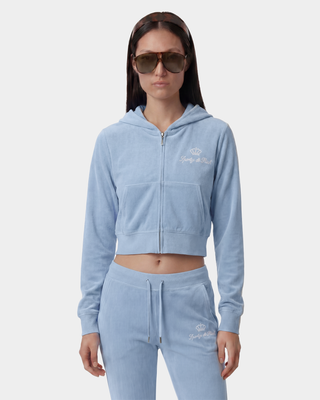 Juicy Script Velour Zip Hoodie - Sky Blue