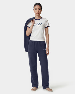 Signature Logo Embroidered Wide Sweatpant - Light Navy/White