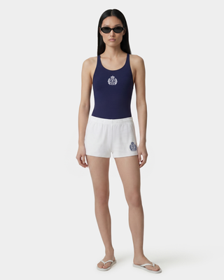 NY Crest Embroidered Disco Short - White/Light Navy