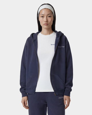 Signature Logo Embroidered Zip Hoodie - Light Navy/White