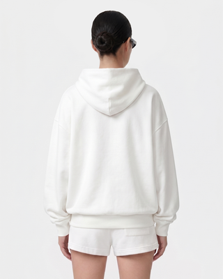 Signature Logo Embroidered Zip Hoodie - White/Light Navy