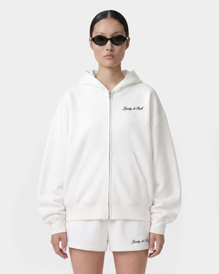 Signature Logo Embroidered Zip Hoodie - White/Light Navy