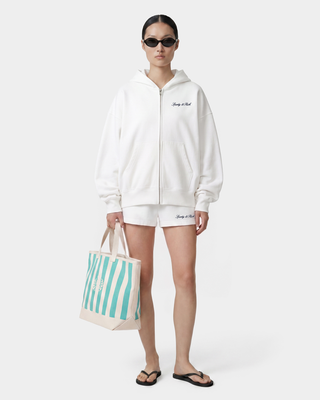 Signature Logo Embroidered Zip Hoodie - White/Light Navy