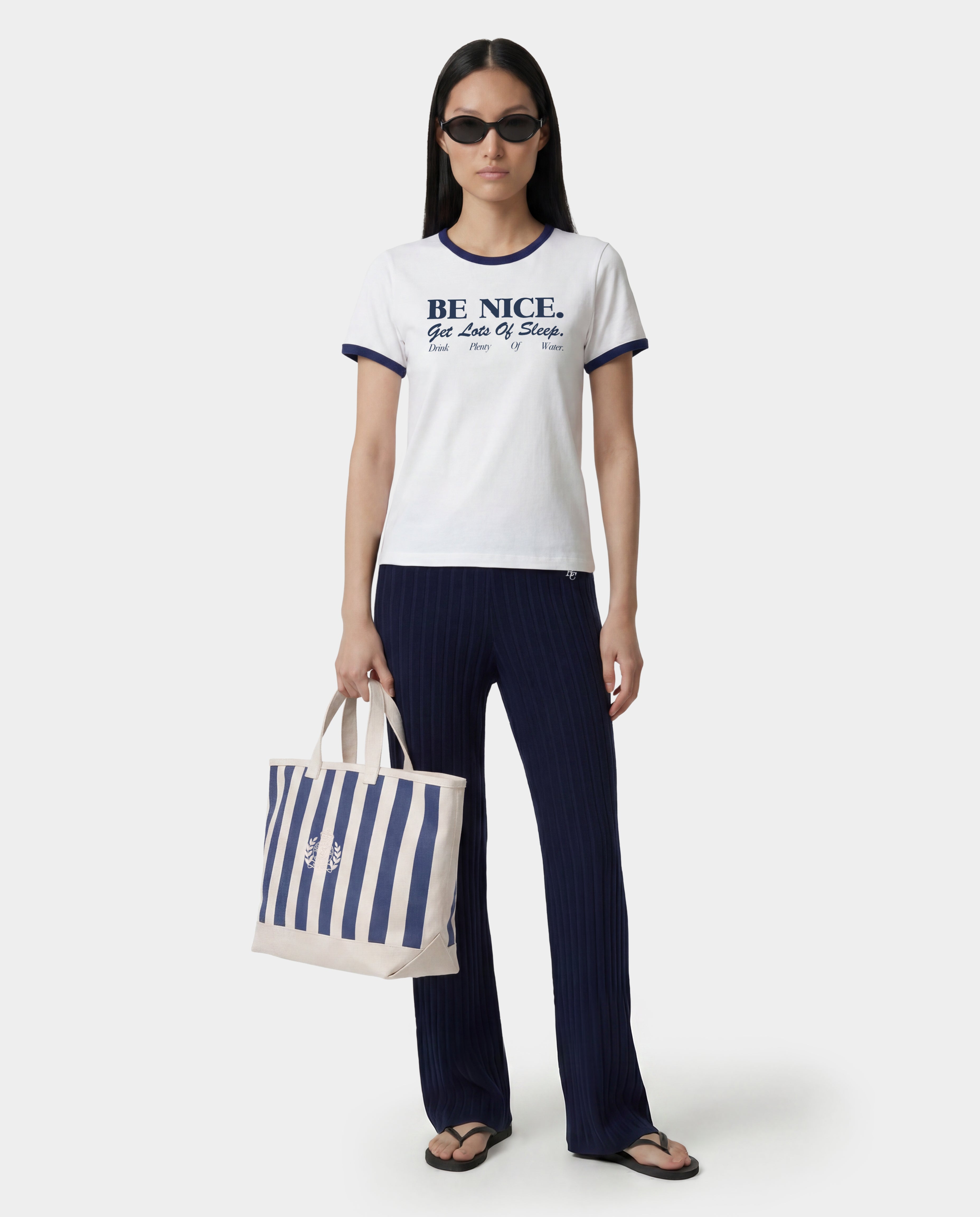 Be Nice Soft Ringer Tee - White/Light Navy – Sporty & Rich