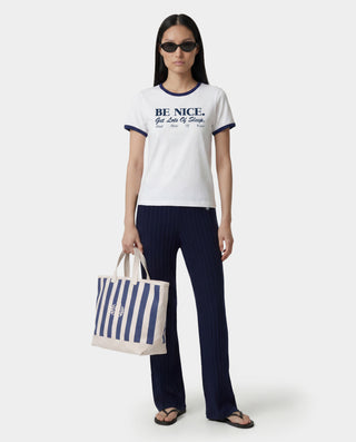 Be Nice Soft Ringer Tee - White/Light Navy