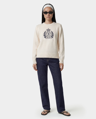 NY Crest Knitted Sweater - Ecru/Navy