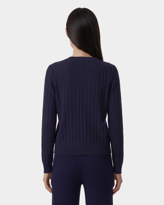 SRC Ribbed Cardigan - Dark Navy/White