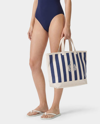 NY Crest Beach Tote - Natural/Light Navy