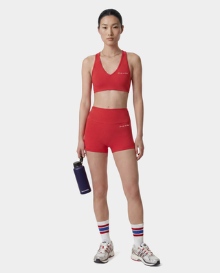 Signature Logo V-Neck Sports Bra - Red/White