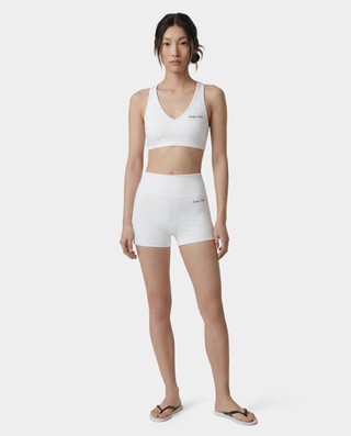Signature Logo V-Neck Sports Bra - White/Black