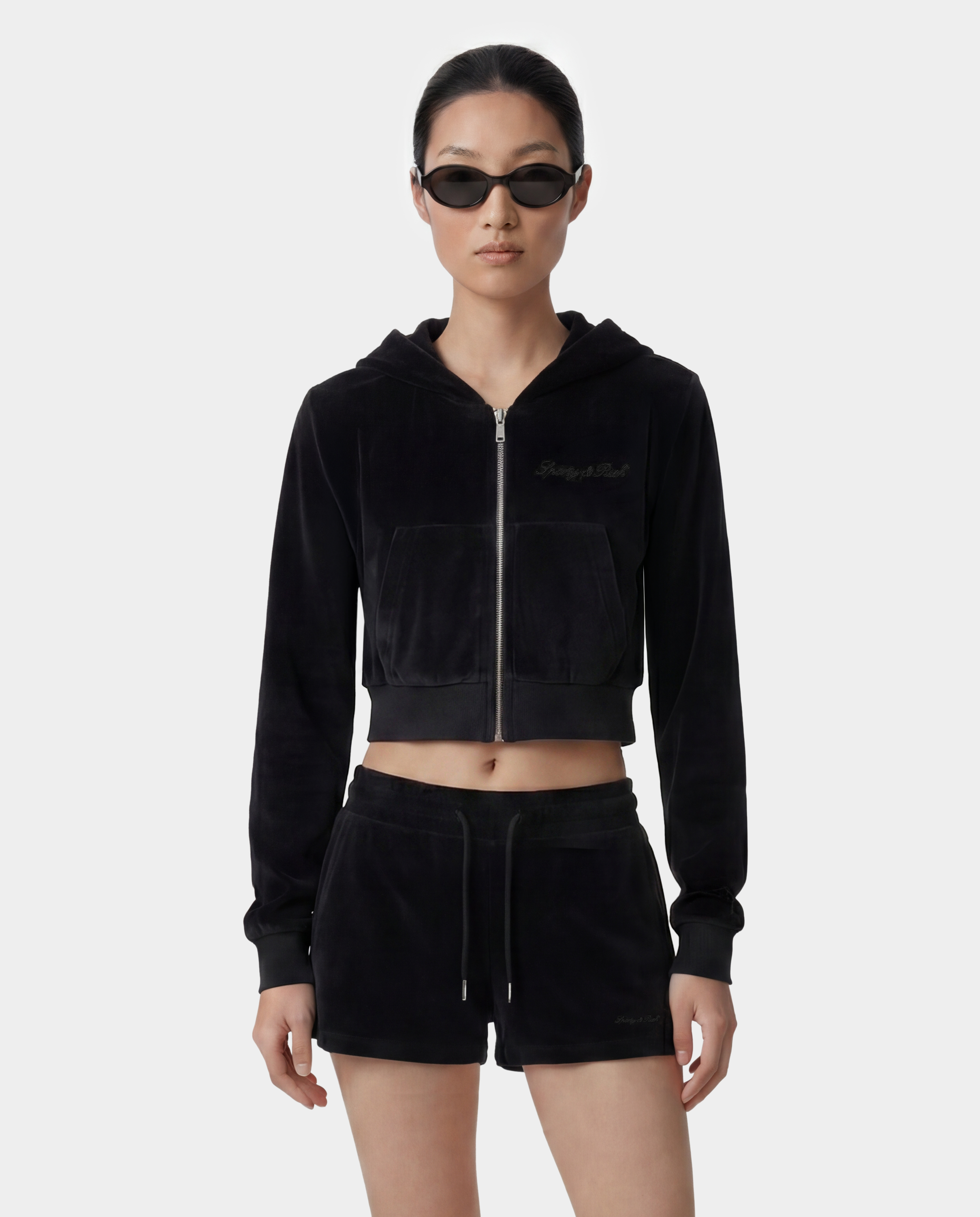 スウェット adererror label string fleece zipup noir Signature Logo Krystal Zip Hoodie - Black/Crystal – Sporty & Rich