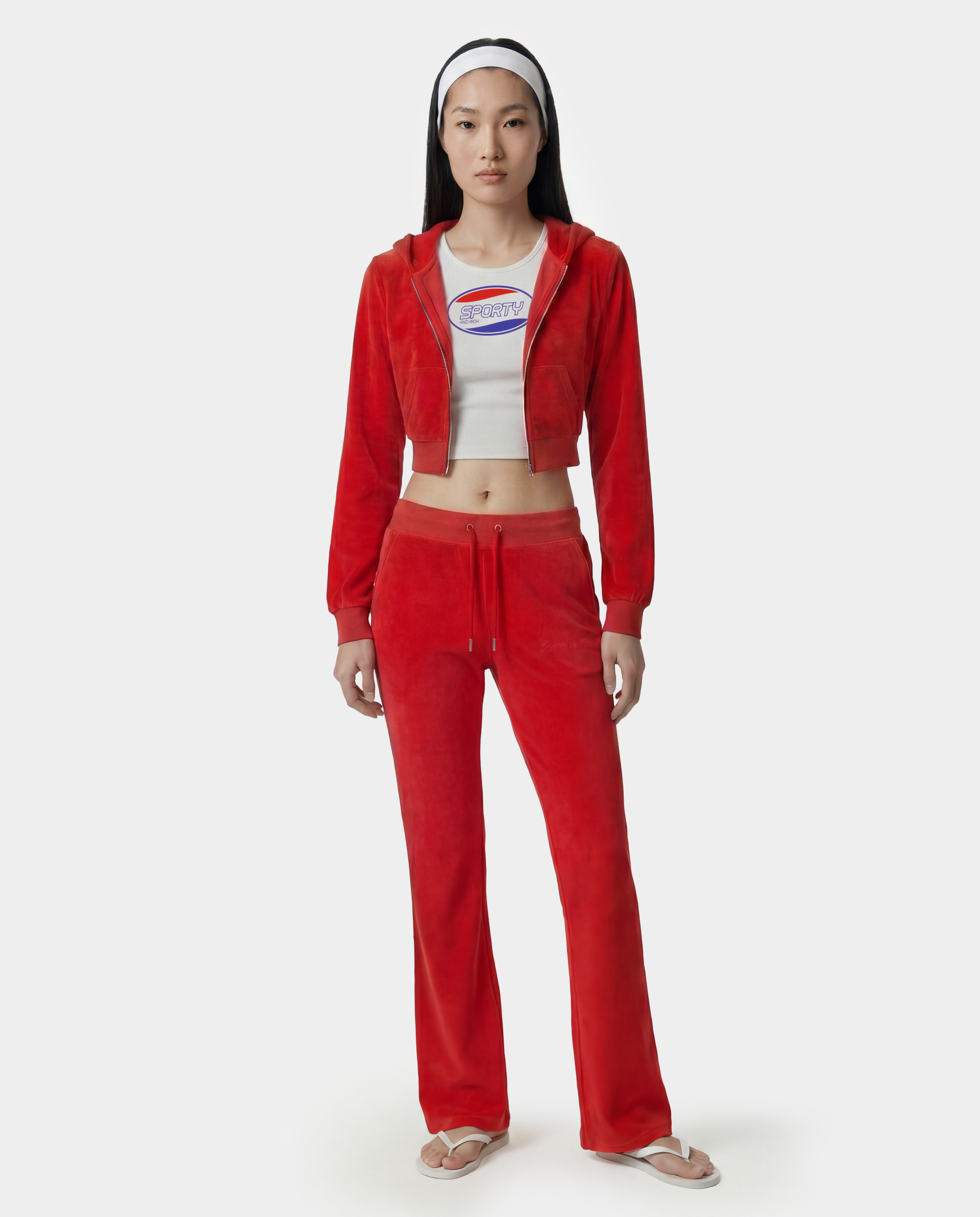 Signature Logo Krystal Zip Hoodie - Red/Crystal – Sporty & Rich