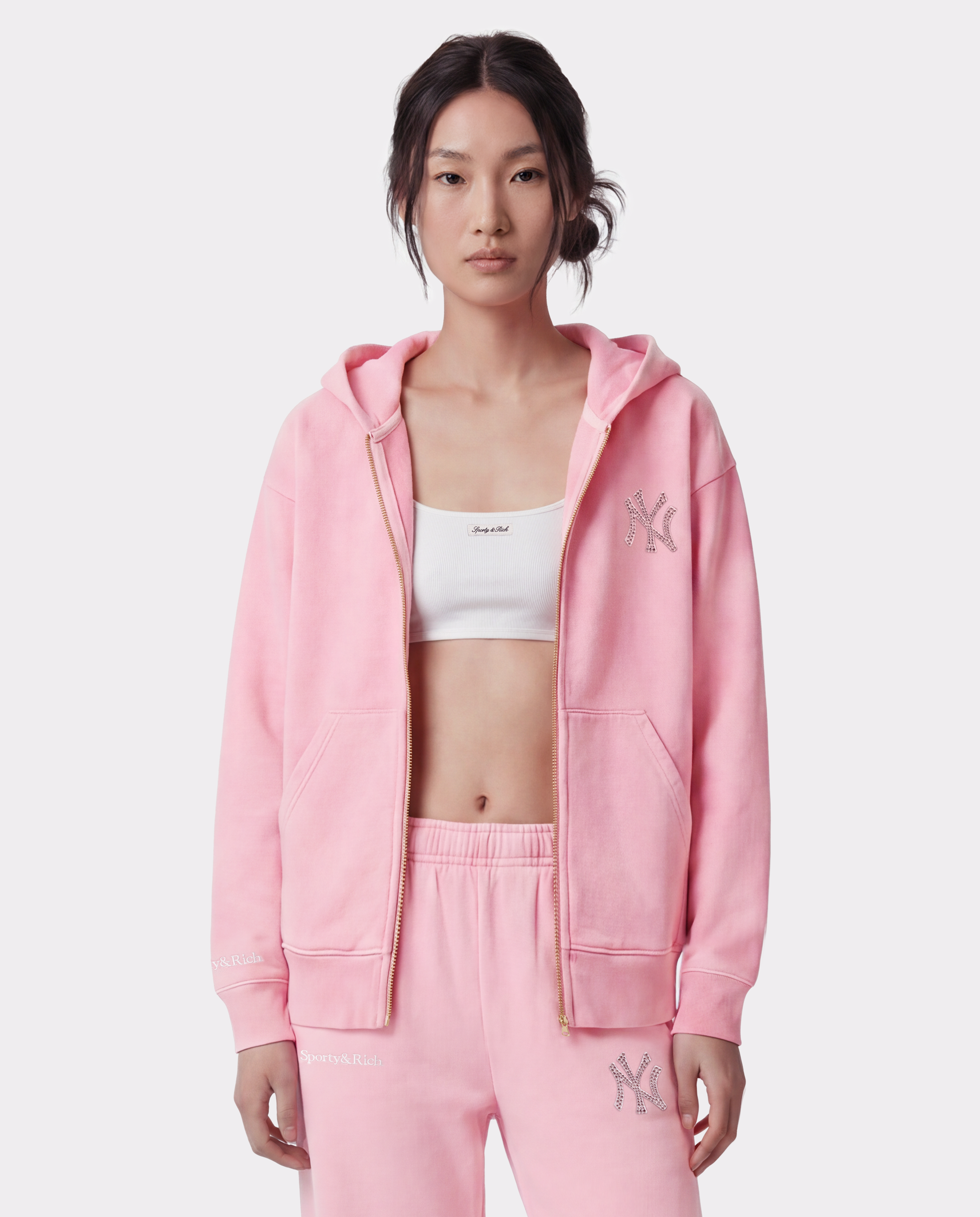 Yankees Krystal Zip Hoodie - Candy/White – Sporty & Rich