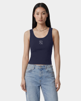 Yankees Krystal Cropped Tank - Dark Navy/White