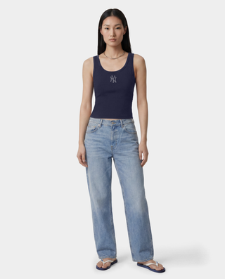 Yankees Krystal Cropped Tank - Dark Navy/White