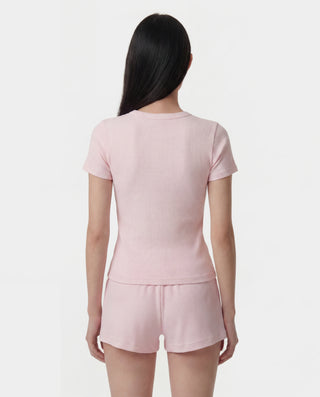 Signature Logo Ribbed Baby Tee - Clear Pink/Black