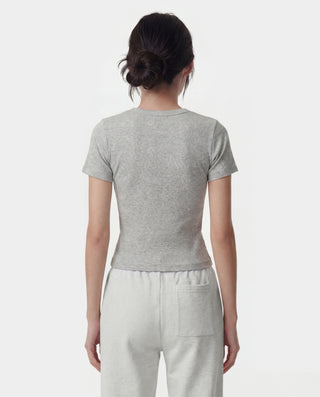 Signature Logo Ribbed Baby Tee - Heather Gray/Black