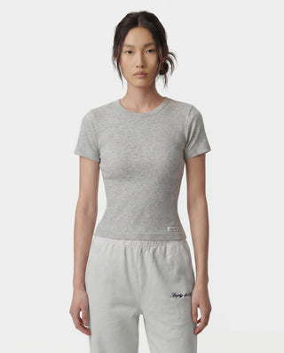 Signature Logo Ribbed Baby Tee - Heather Gray/Black
