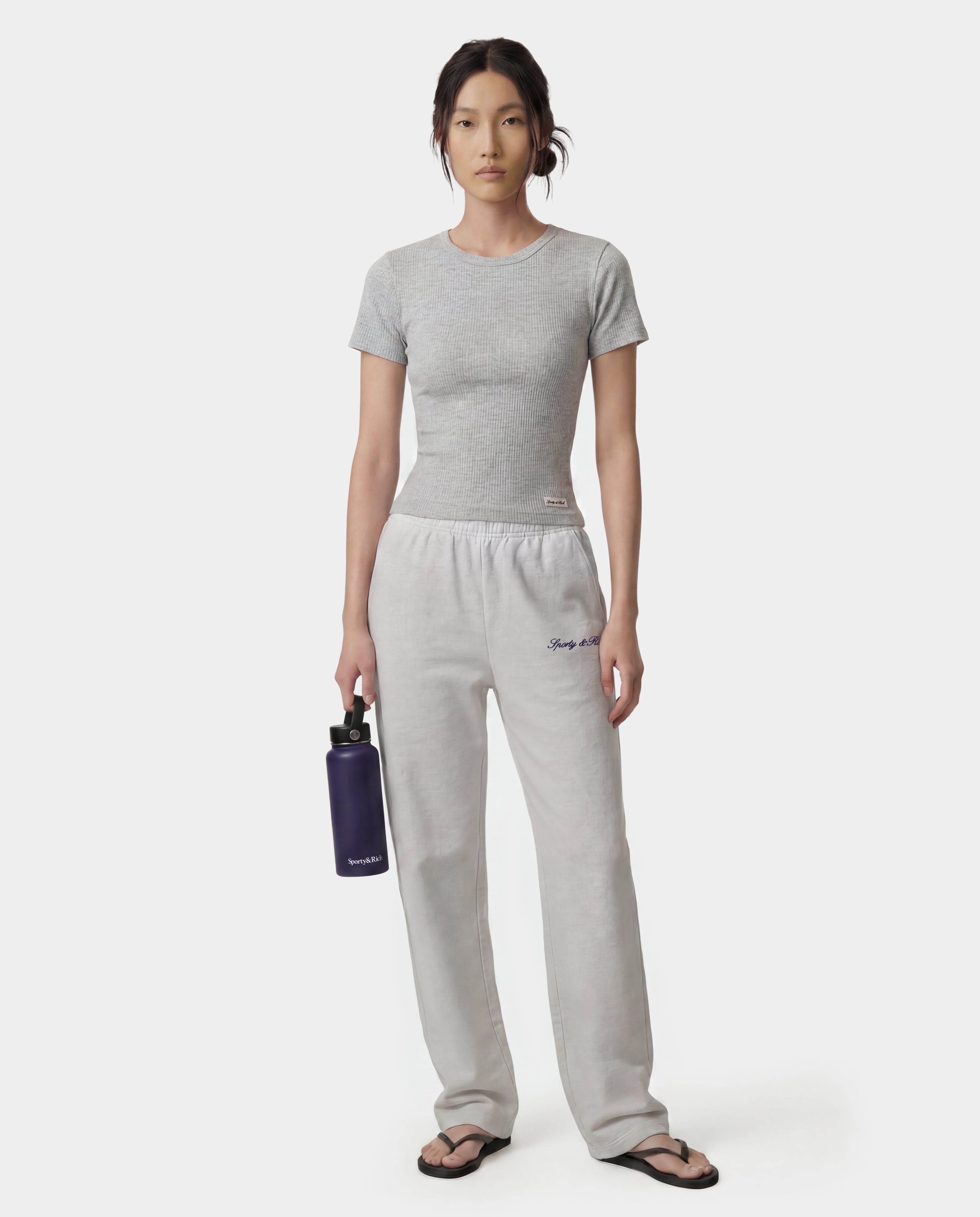 Signature Logo Ribbed Baby Tee - Heather Gray/Black – Sporty & Rich