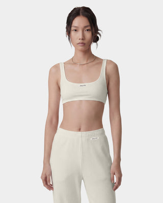 Signature Logo Ribbed Bralette - Ecru/Black