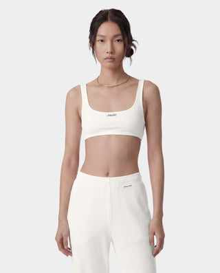 Signature Logo Ribbed Bralette - Ecru/Black