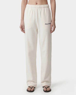 Signature Logo Embroidered Wide Sweatpant - Ecru/Light Navy