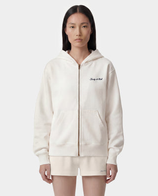 Signature Logo Embroidered Zip Hoodie - Ecru/Light Navy