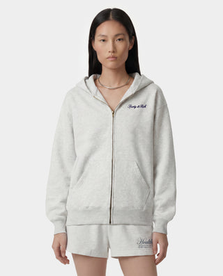 Signature Logo Embroidered Zip Hoodie - Heather Gray/Light Navy