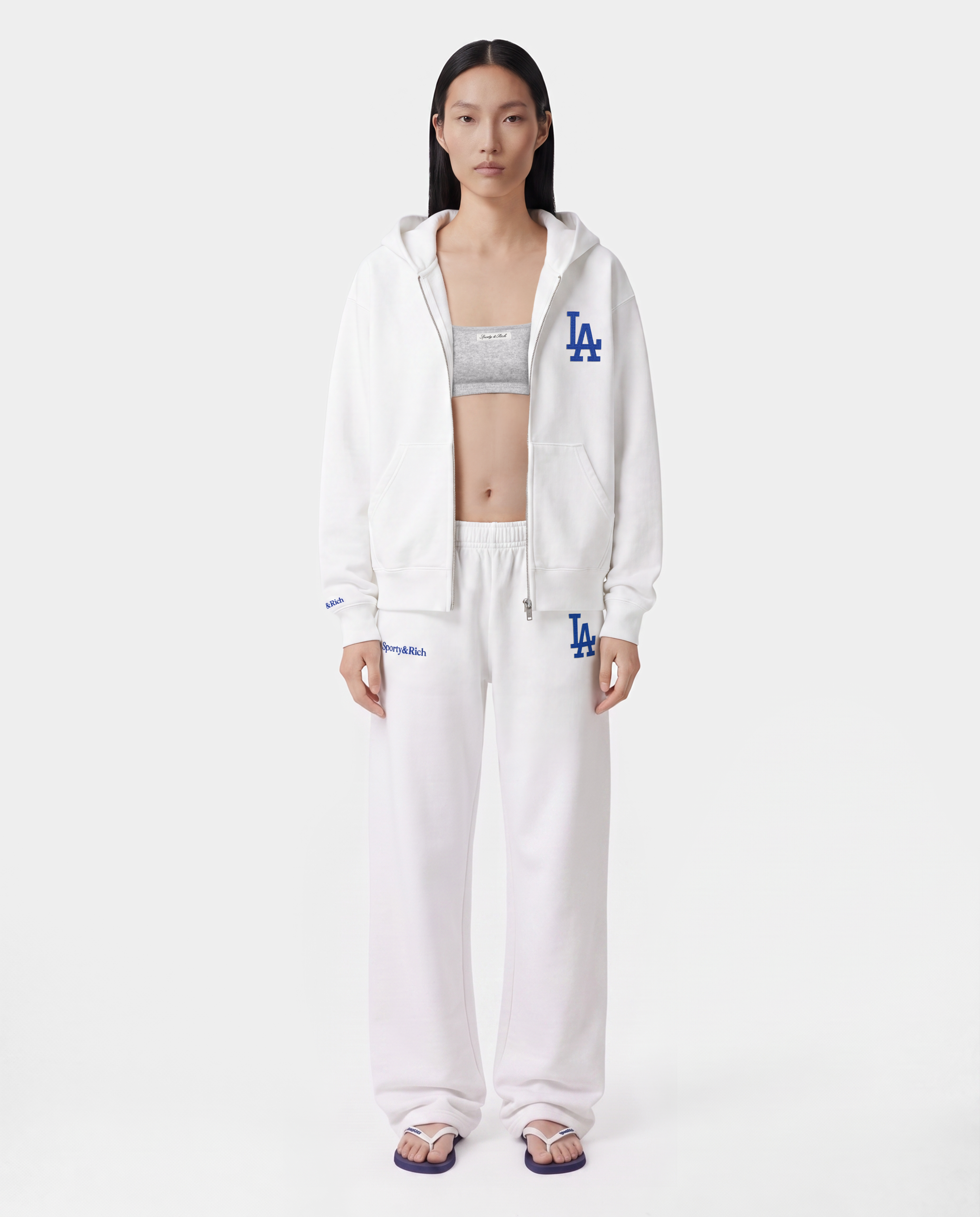 LA Serif Zip Hoodie - White/Navy – Sporty & Rich