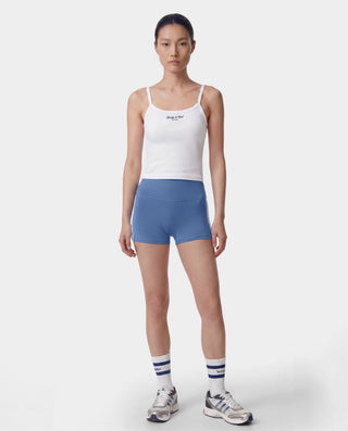 Bold Logo Mini Biker Short - Dusty Blue/White