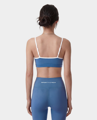 Bold Logo Athletic Bra - Dusty Blue/White