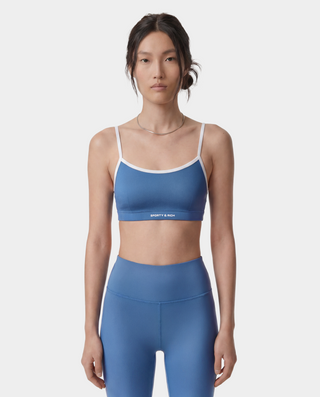 Bold Logo Athletic Bra - Dusty Blue/White