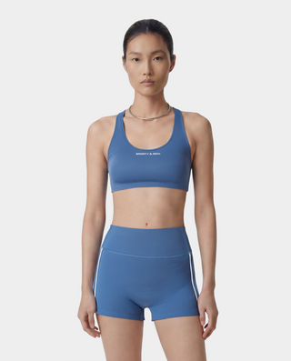 Bold Logo Sports Bra - Dusty Blue/White