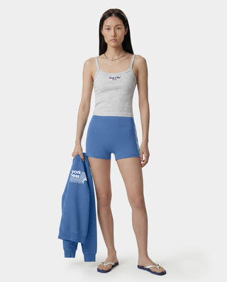 Bold Logo Mini Biker Short - Dusty Blue/White