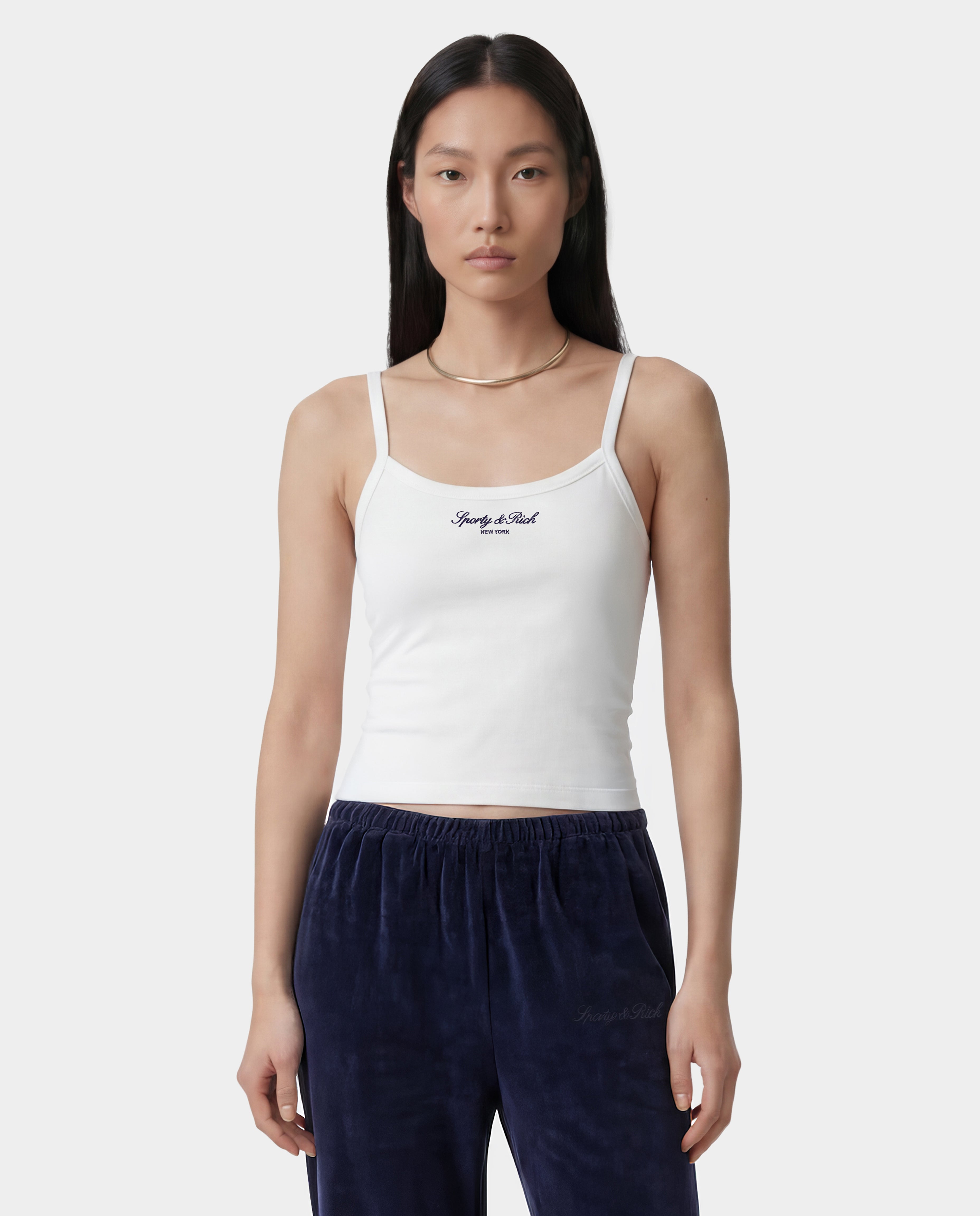 Signature NY Box Tank - White/Dark Navy – Sporty & Rich