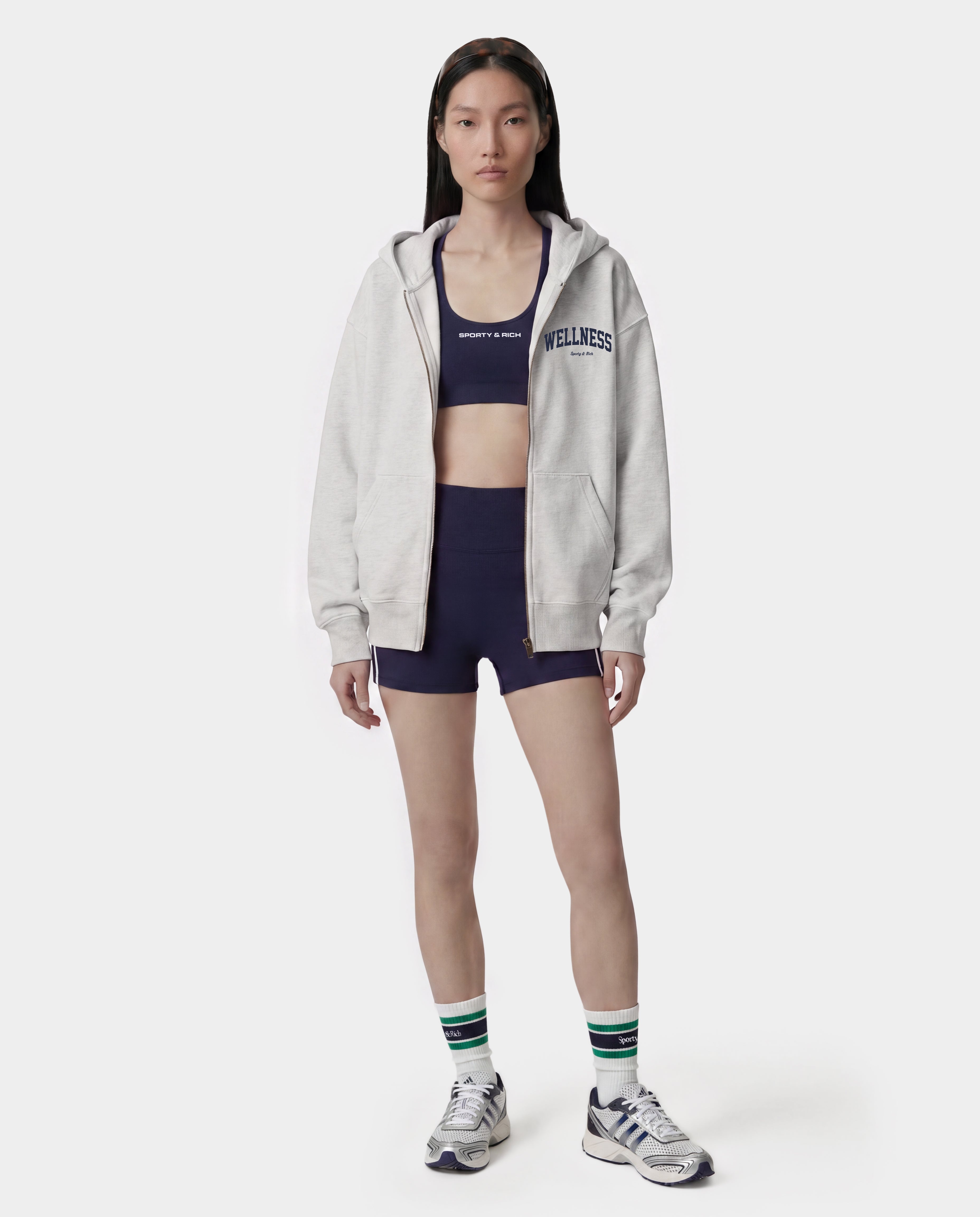 Wellness Ivy Zip Hoodie - Heather Gray/Light Navy – Sporty & Rich