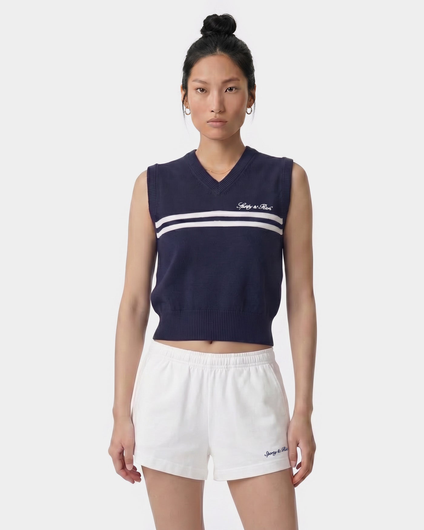 Signature Logo Knitted Vest - Navy/White – Sporty & Rich