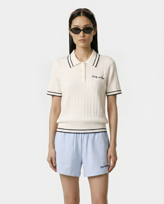 Signature Logo Mini Cable Polo - Ecru/Navy
