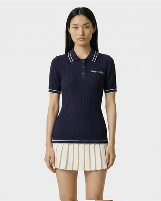 Signature Logo Mini Cable Polo - Navy/White