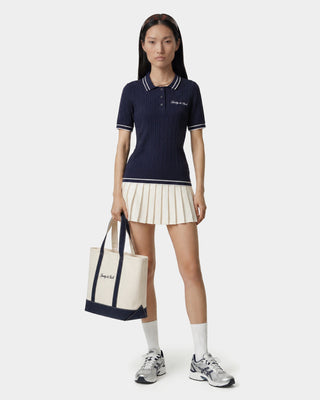 Signature Logo Mini Cable Polo - Navy/White