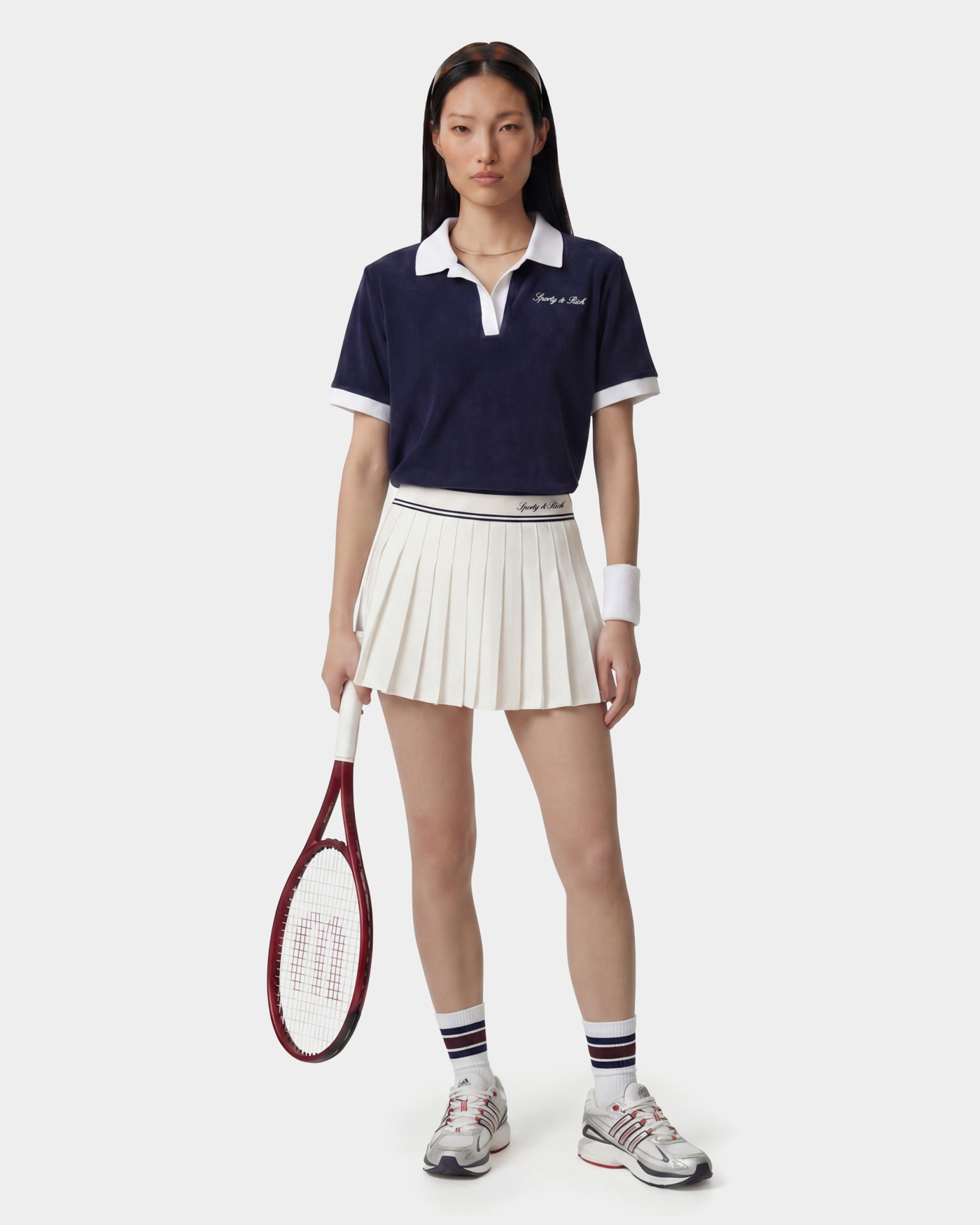 sporty & rich ×  polo tee Signature Logo Terry Polo - Navy/White – Sporty & Rich