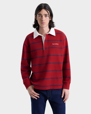 Serif Logo Rugby Polo Men - Merlot/White/Dark Navy