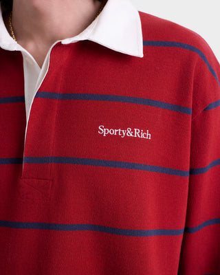 Serif Logo Rugby Polo Men - Merlot/White/Dark Navy